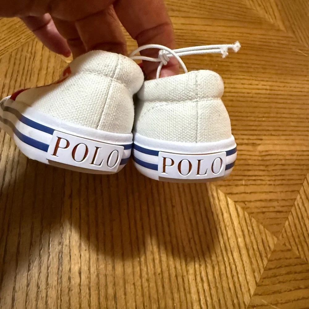 Polo by Ralph Lauren Toddlers Blue w/Red & White Slip-On Slater Sneakers  NWOT - Picture 3 of 6